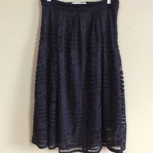 Lace Pleated Tea Length Skirt